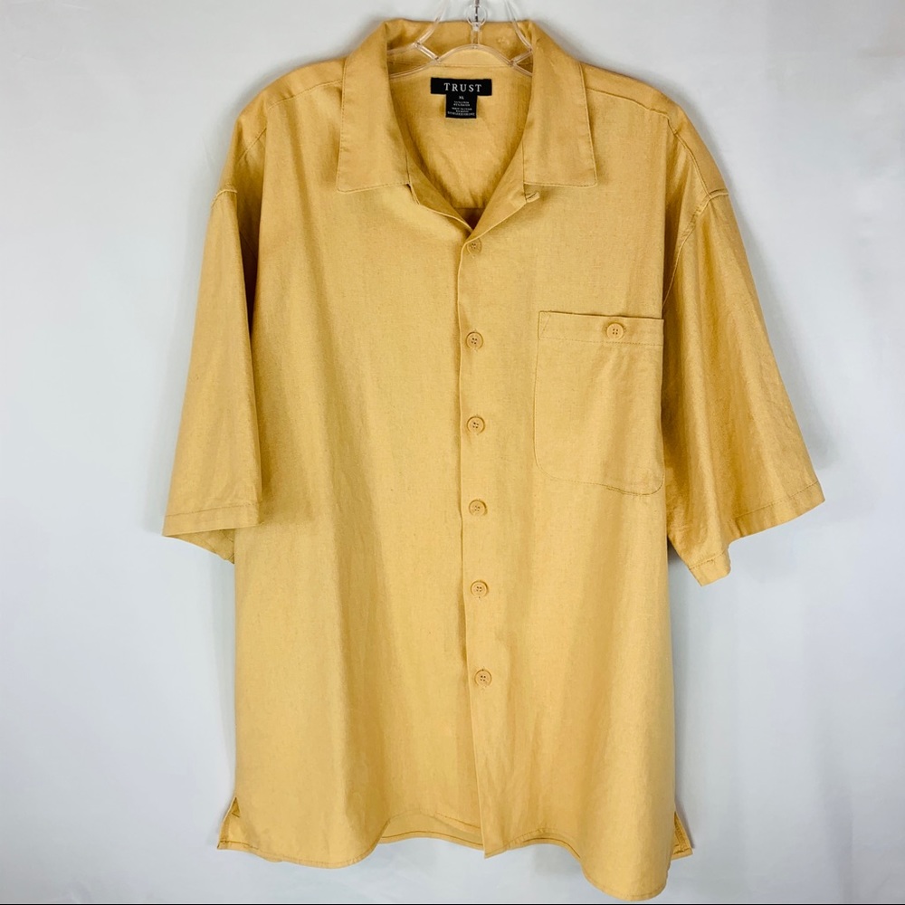 TRUST MEN XL TAN LINEN BLEND SHORT SLEEVE SHIRT